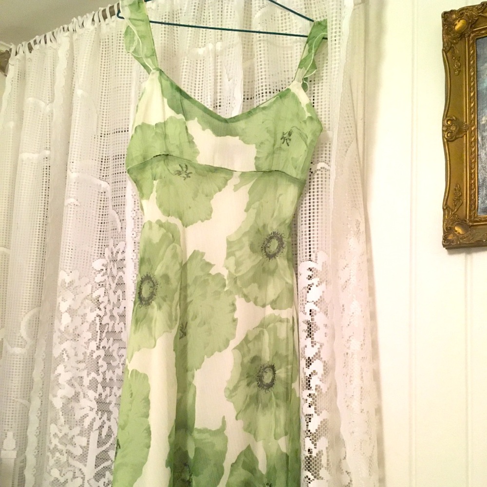 Dreamy Cream and Green Flower Print Dress